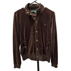 Lauren Ralph Lauren Brown Velour Jacket Gold Button Closures Ribbed Cuffs Sz Med